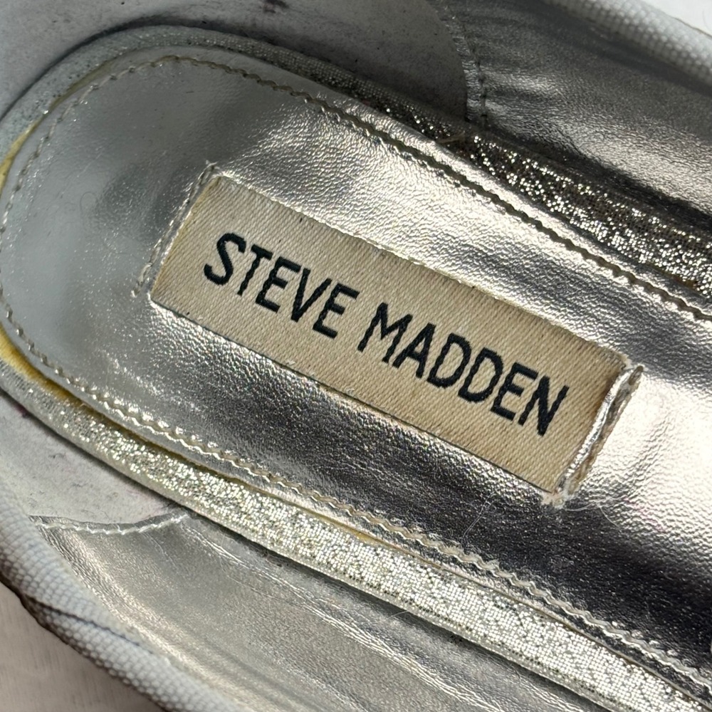 Steve Madden Ballet Flats 7.5 Silver Rhinestone Bow Sparkle Party Glam Y2K - Picture 5 of 11